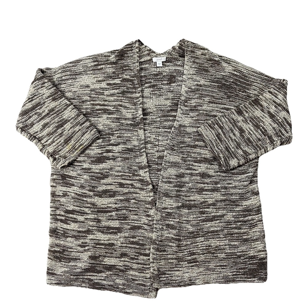 Pure Jill Chunky Knit Open Cardigan 3/4 Sleeve Multi-neutral Women's L Classic
